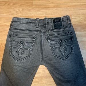 Mens Rock Revival Gray Straight Jeans 32.